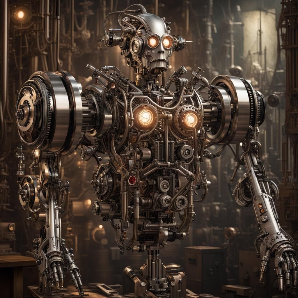 Frankenstein Robot: Retro-Futuristic Platinum Cyborg