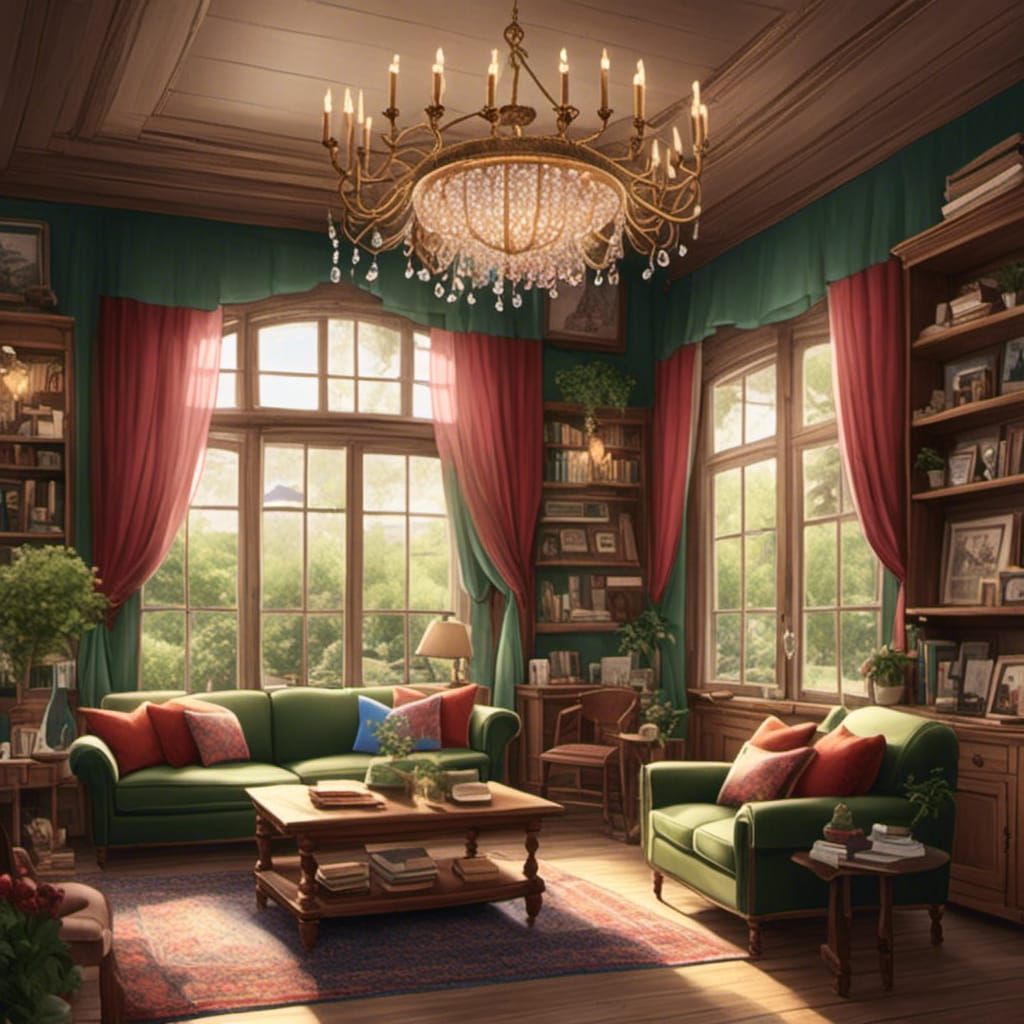 Cozy Living Room with Garden View, Photorealistic Style