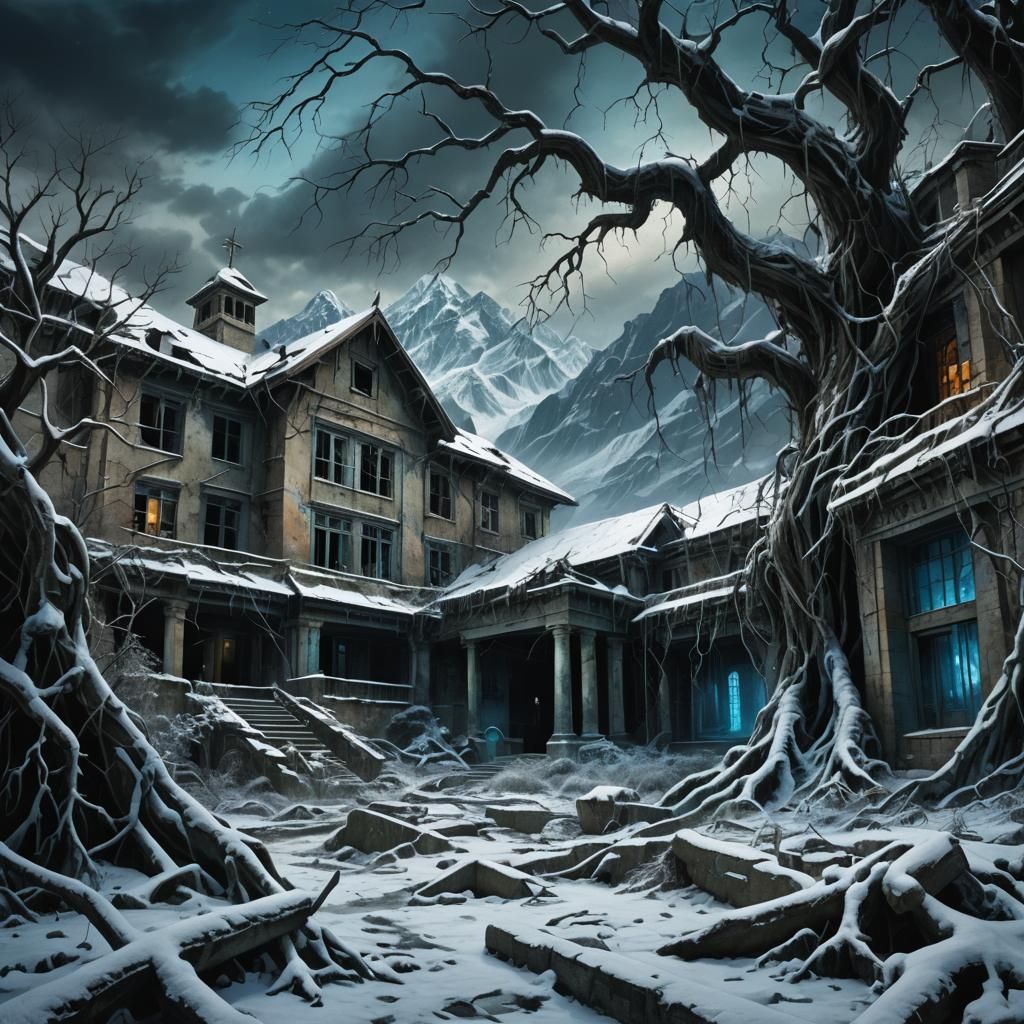 Himalayas Burst Through a Gothic Hospital