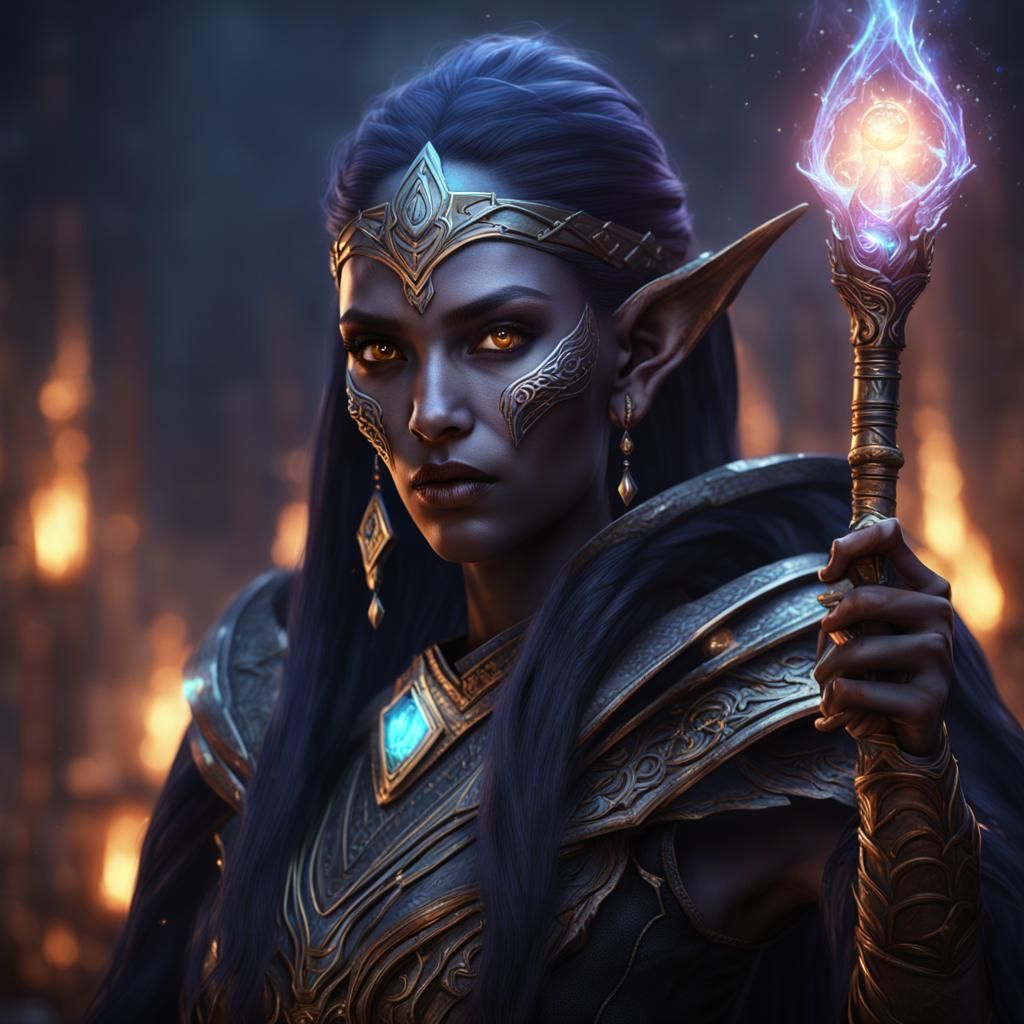 Dark Elf Wizard Portrait in Detailed Fantasy Art