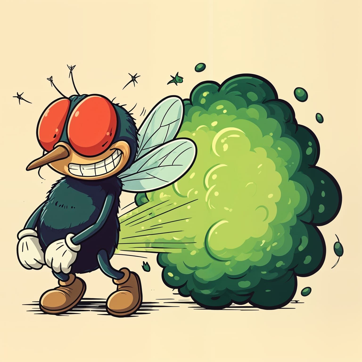 A Cartoon Fly Farting Comically