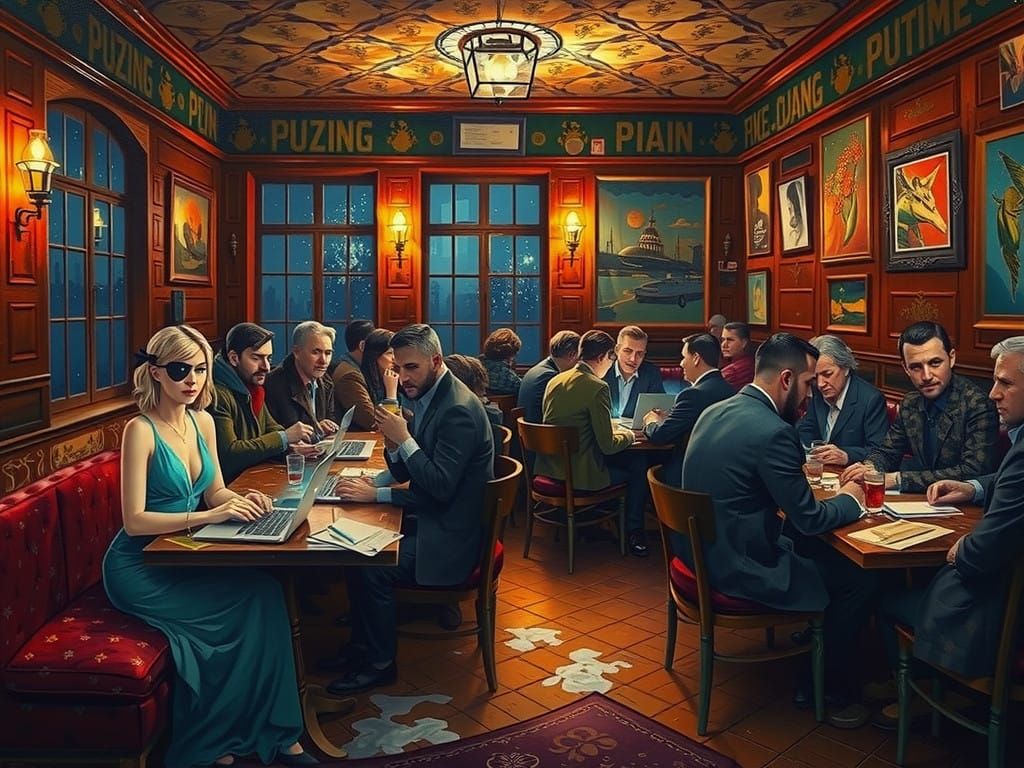 Cozy Night at the NightCafe with Artists in a French Pub