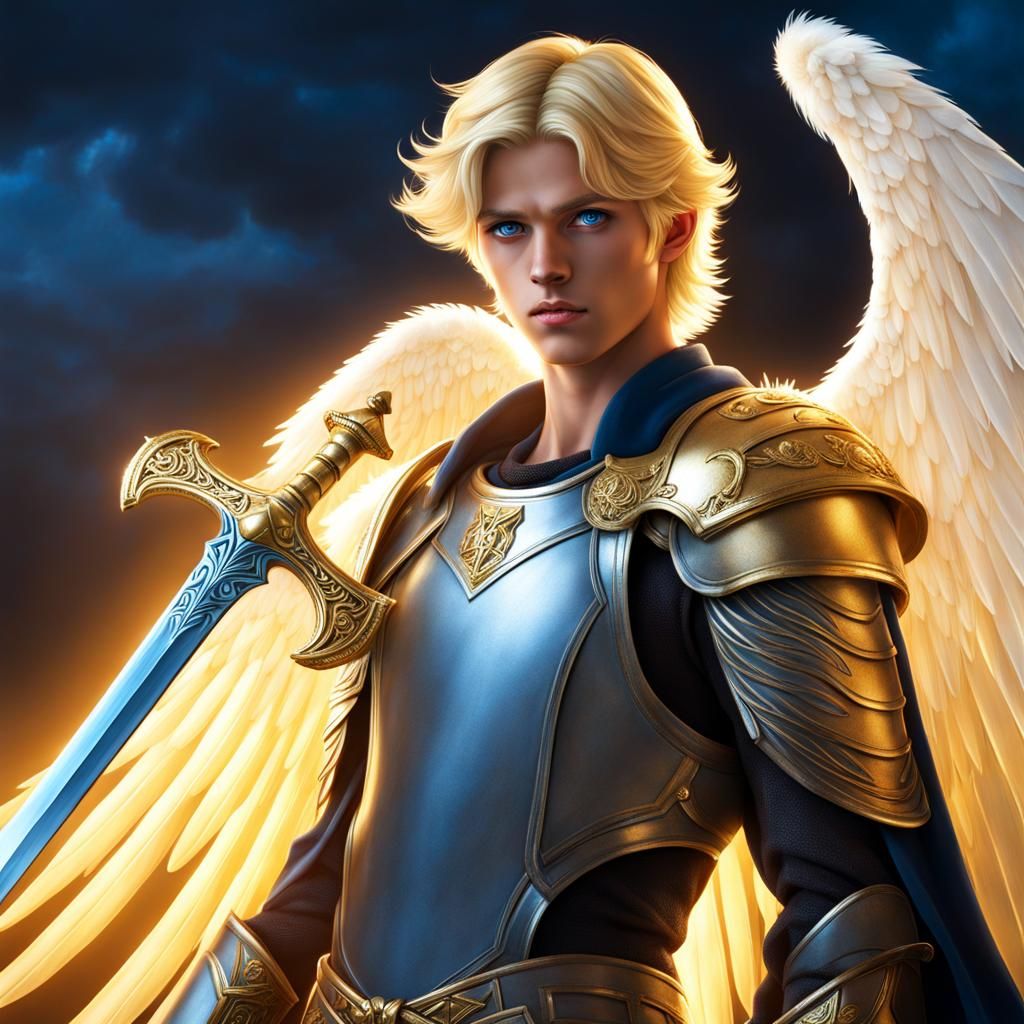 Teen Angel Warrior with Golden Sword