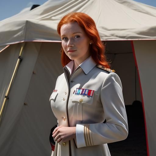 Redhead in Whites at M.A.S.H Tent: Photorealistic