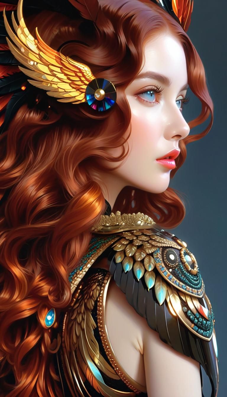 Beautiful Phoenix Goddess Portrait in Hyperdetailed Style