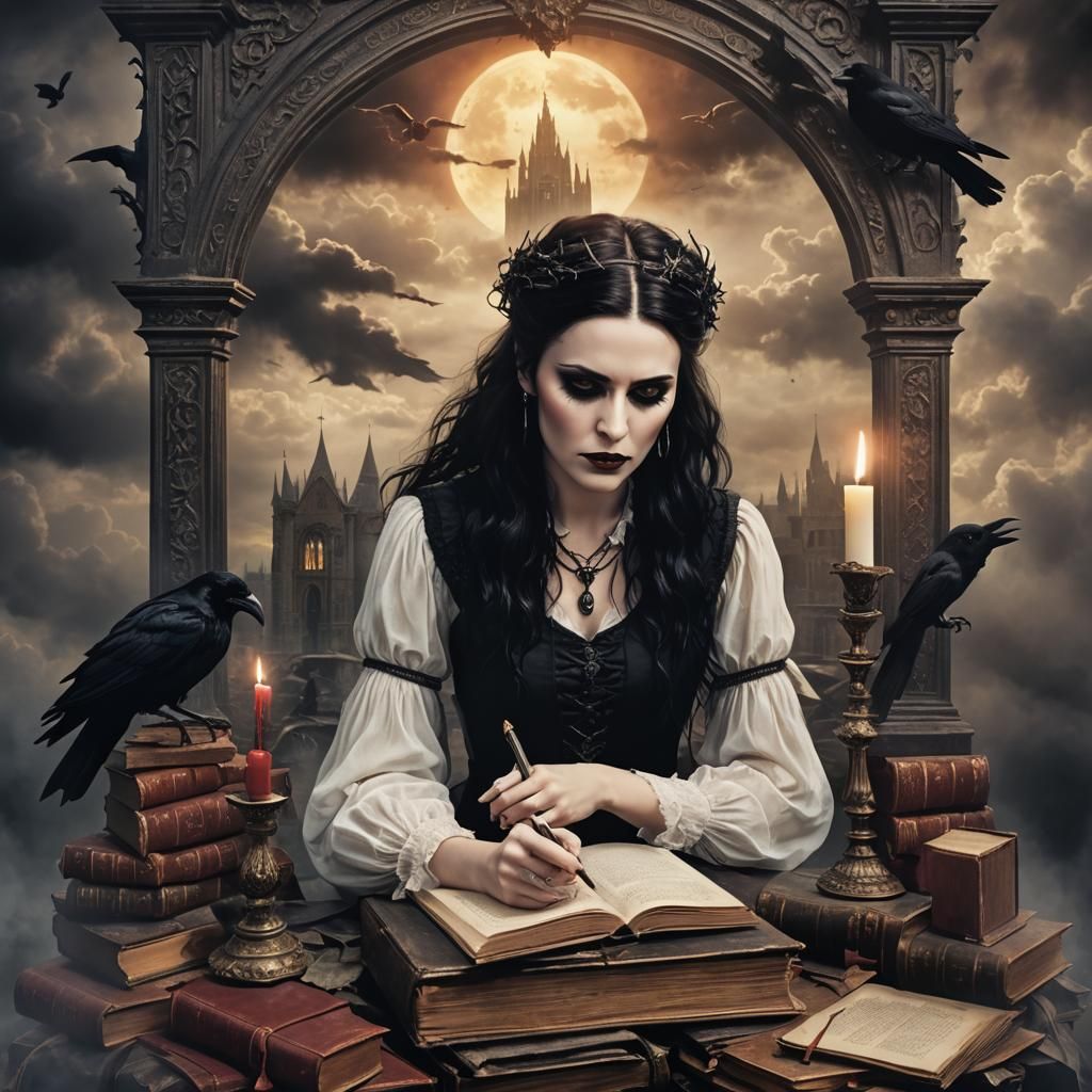 Gothic Album Cover Scene with Goth Girl