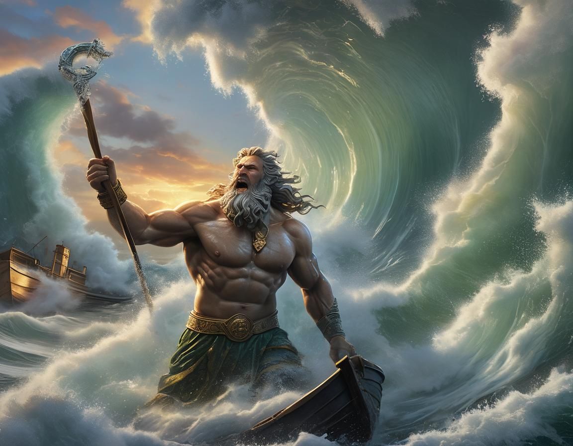 Mythical Poseidon Unleashes Stormy Fury on Daring Ship