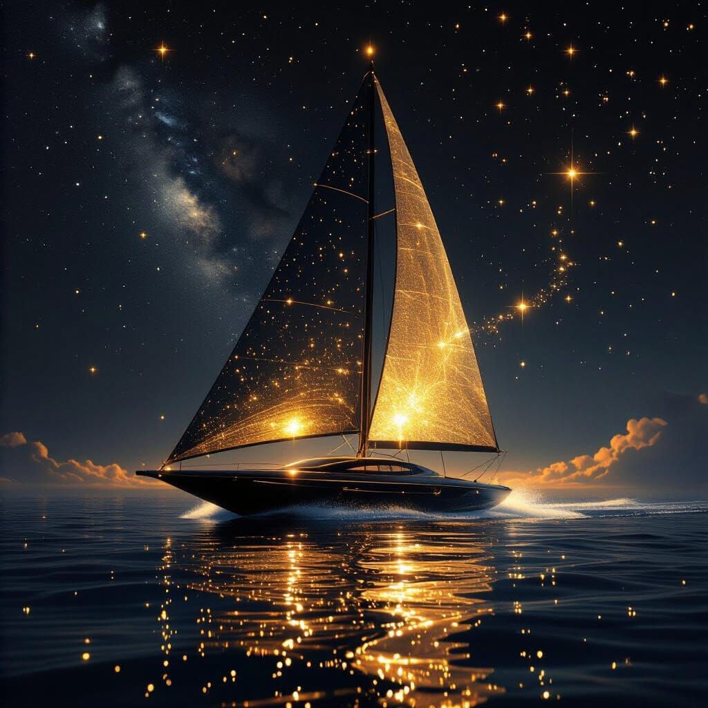 Futuristic Solar Sail Space Ship Sailing Cosmic Seas