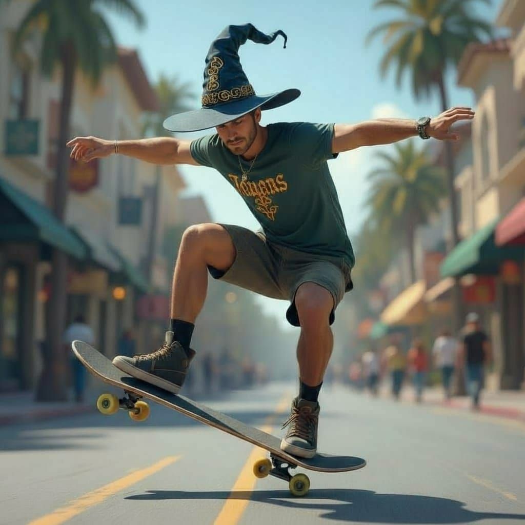 Wizard Student Skateboarding in 80s Santa Barbara