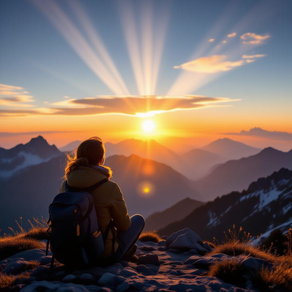 Golden Hour Mountaintop Realization in Photorealistic Style