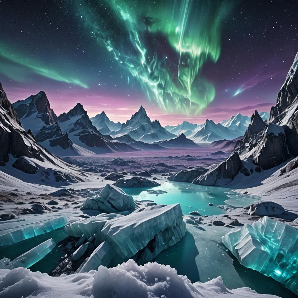 Frozen Planet with Nebula: A Cinematic Digital Art