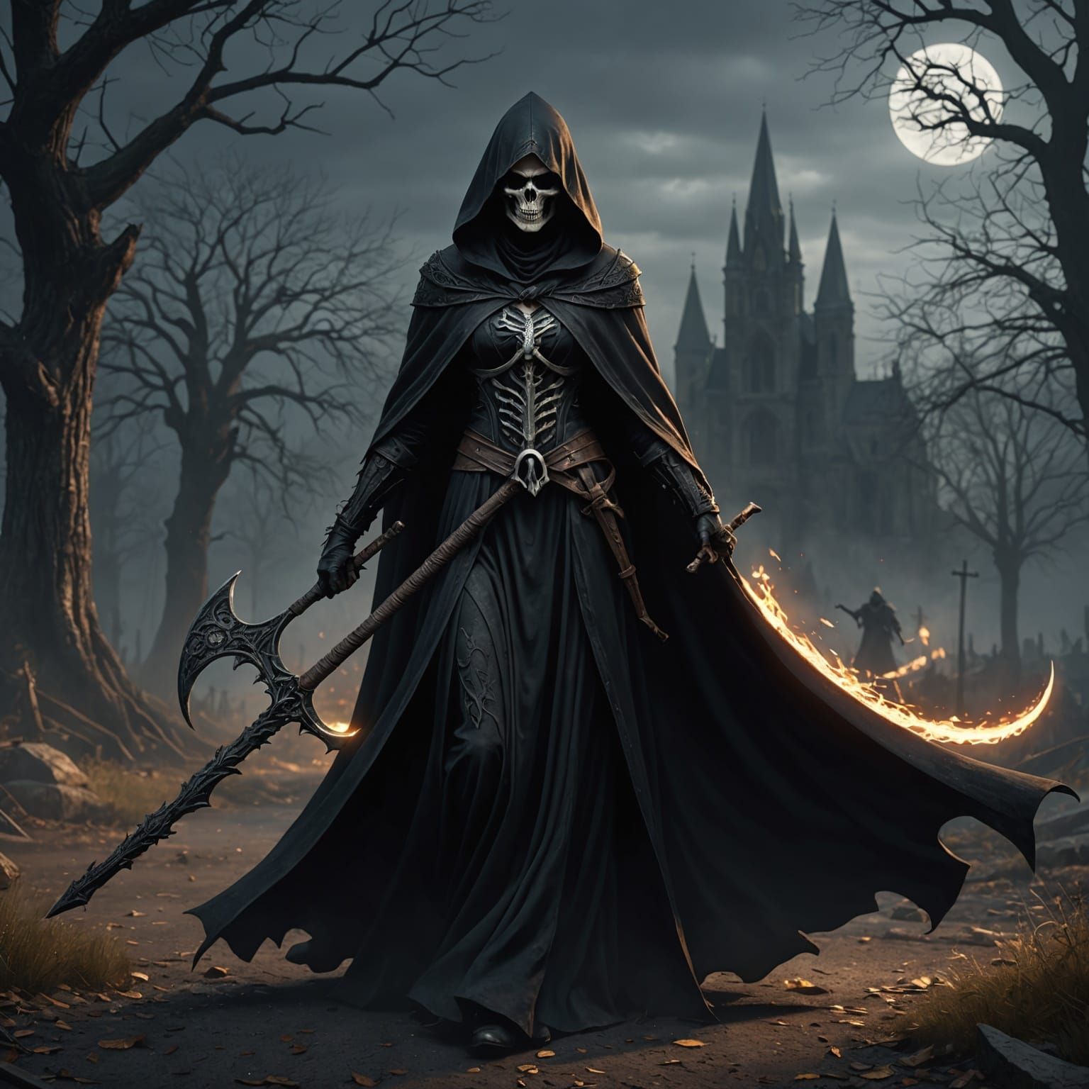 Grim Reaper in Shadows: Detailed Matte Painting