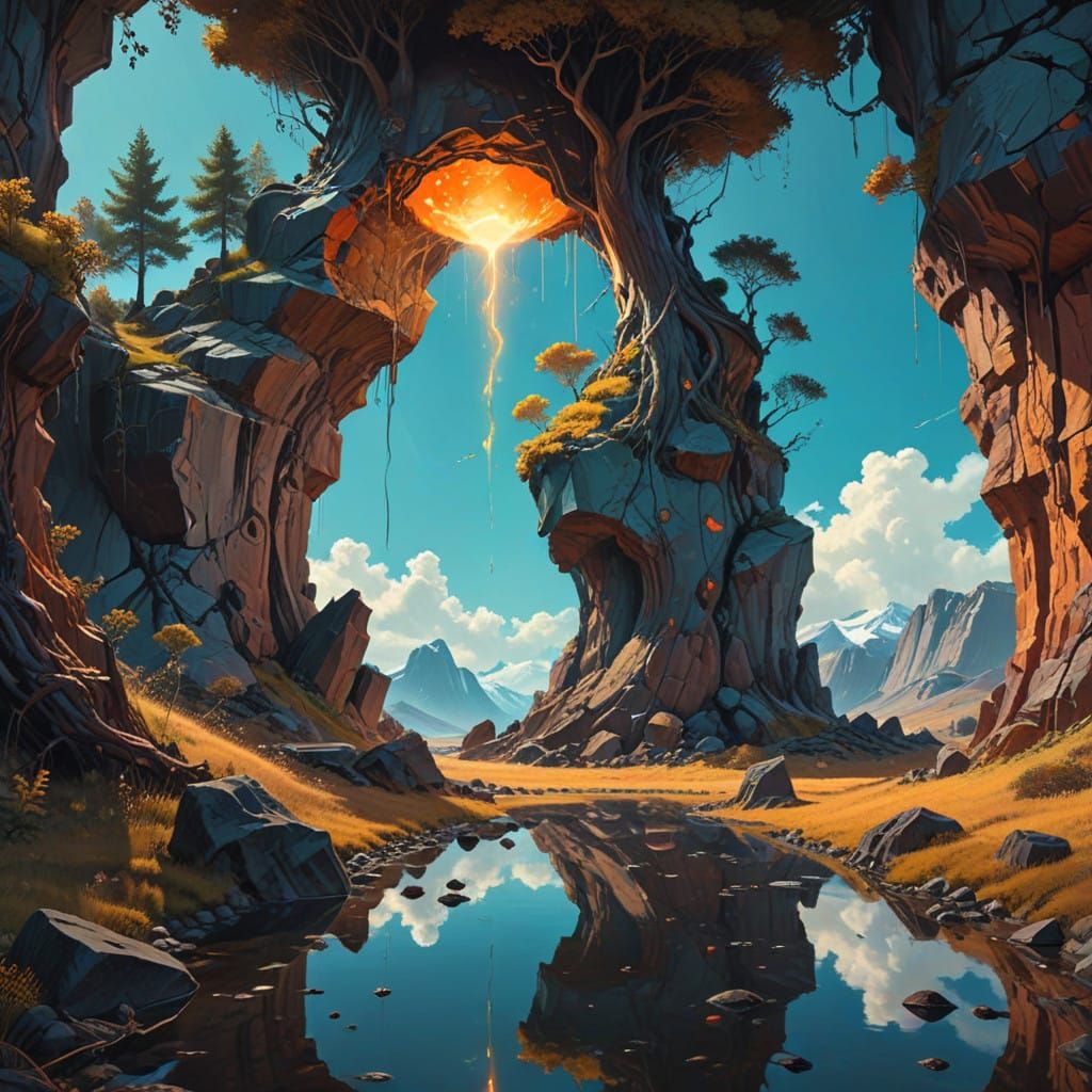 Surreal Entity Transcends Reality in Dreamlike Landscape