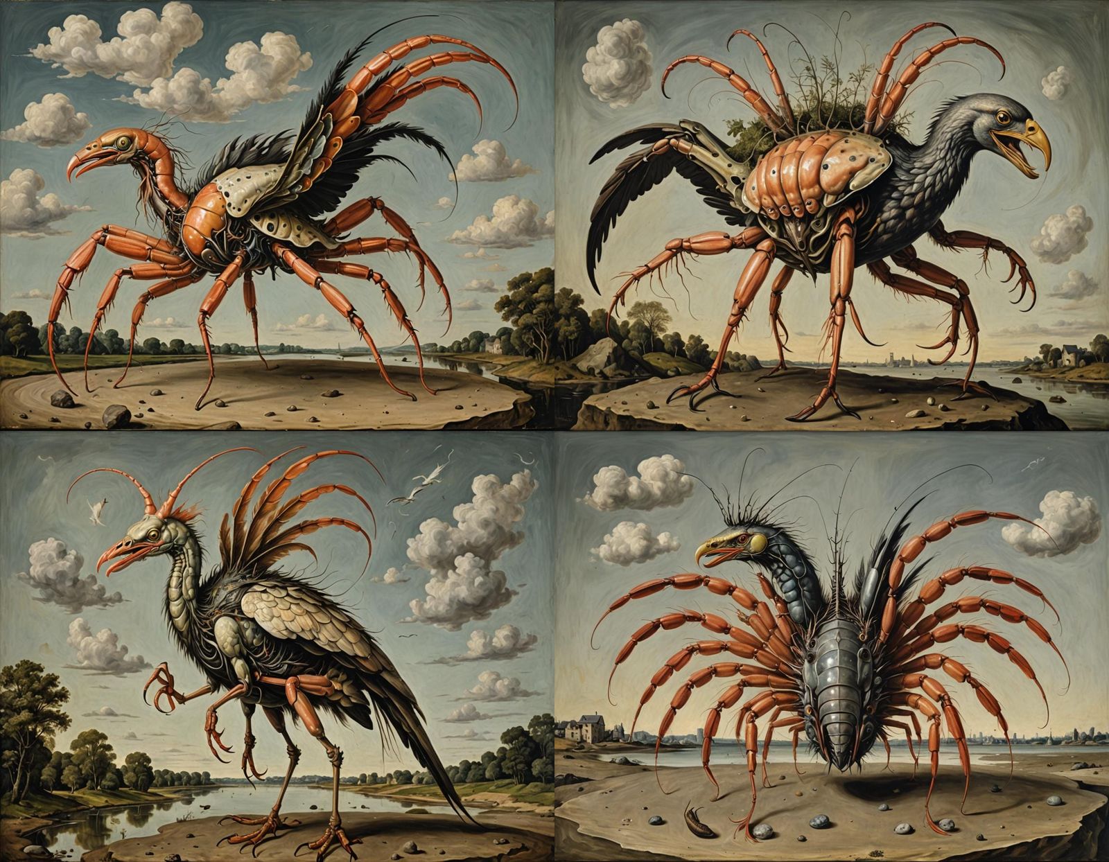 Surreal Prawn Eagle Zygote Hybrid in Oil Painting