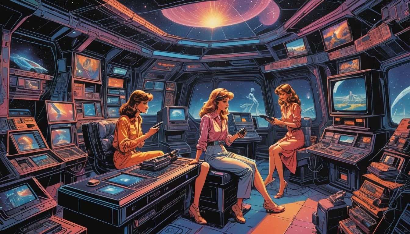 1980s Fashion Ad in Cosmic Crystal Palace