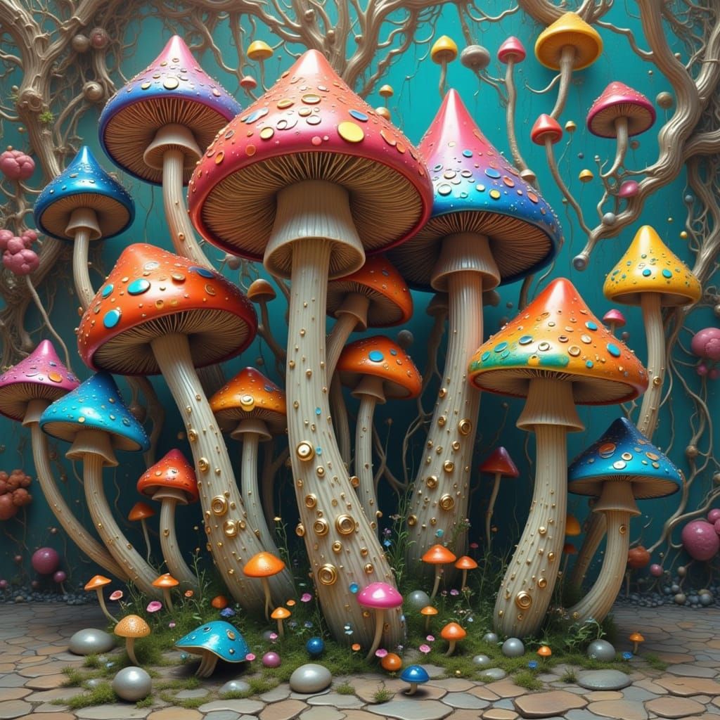 Graffiti City Puffballs in Whimsical Digital Art