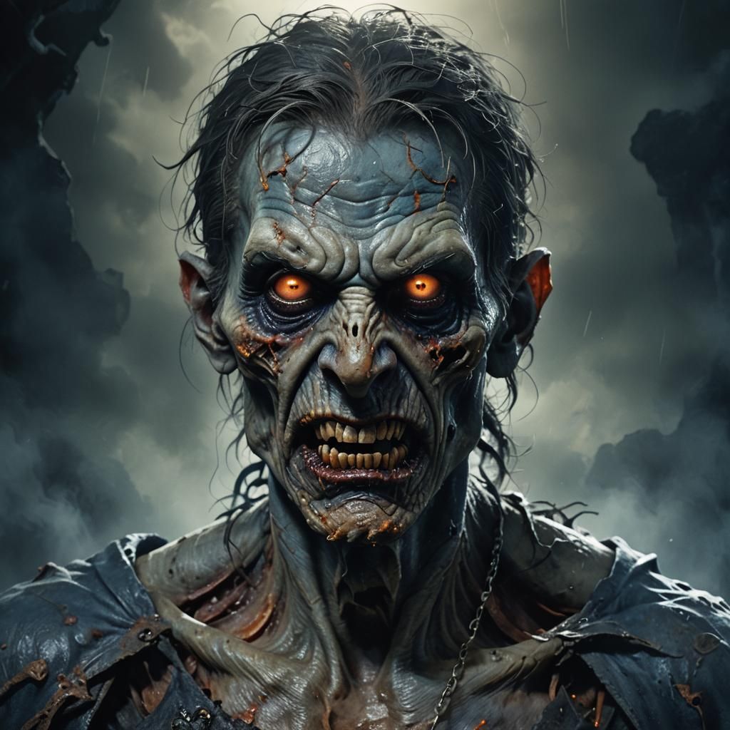 Grotesque Zombie Portrait in Ominous Fantasy Art