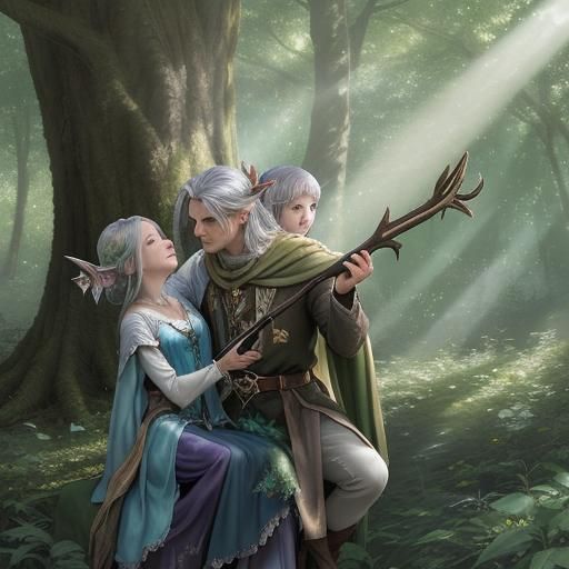 Fae Hunter and Deer-Horned Fae on Flying June Bug