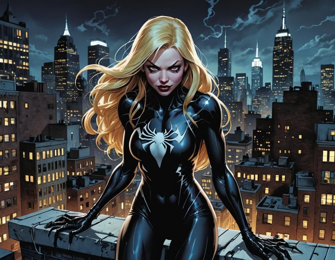 Gwen Stacy She-Venom on Rooftop, Comic Book Art