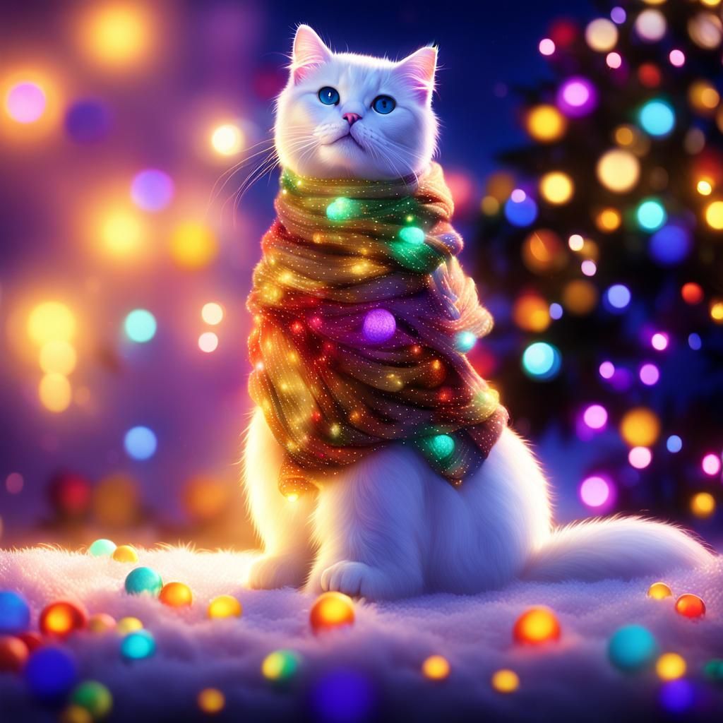Cozy Christmas Cat in Digital Matte Painting
