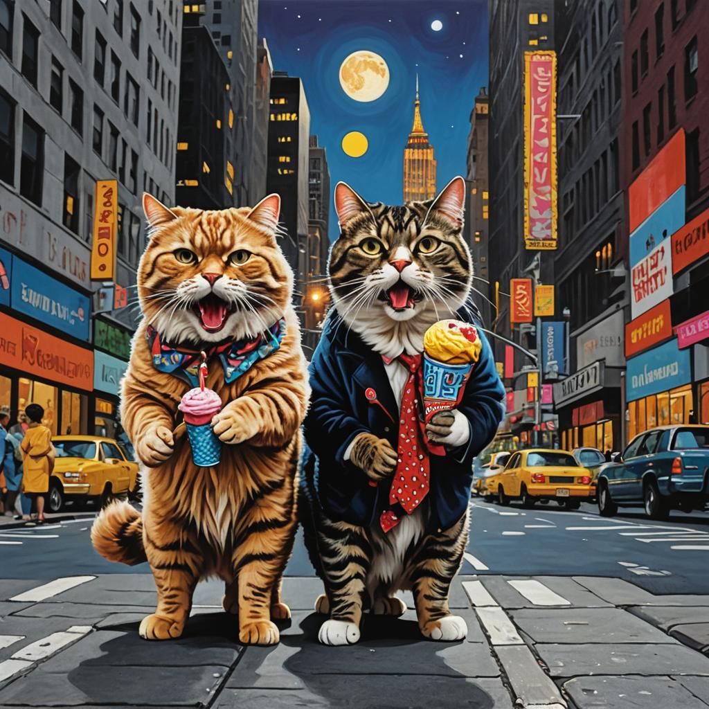 Pop Art: Mad Dog and Chubby Cat Licking Ice Cream