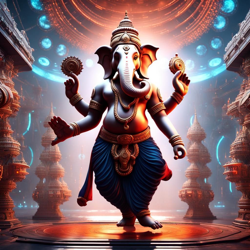 Ganesha's Futuristic Tandav Dance: Detailed Concept Art