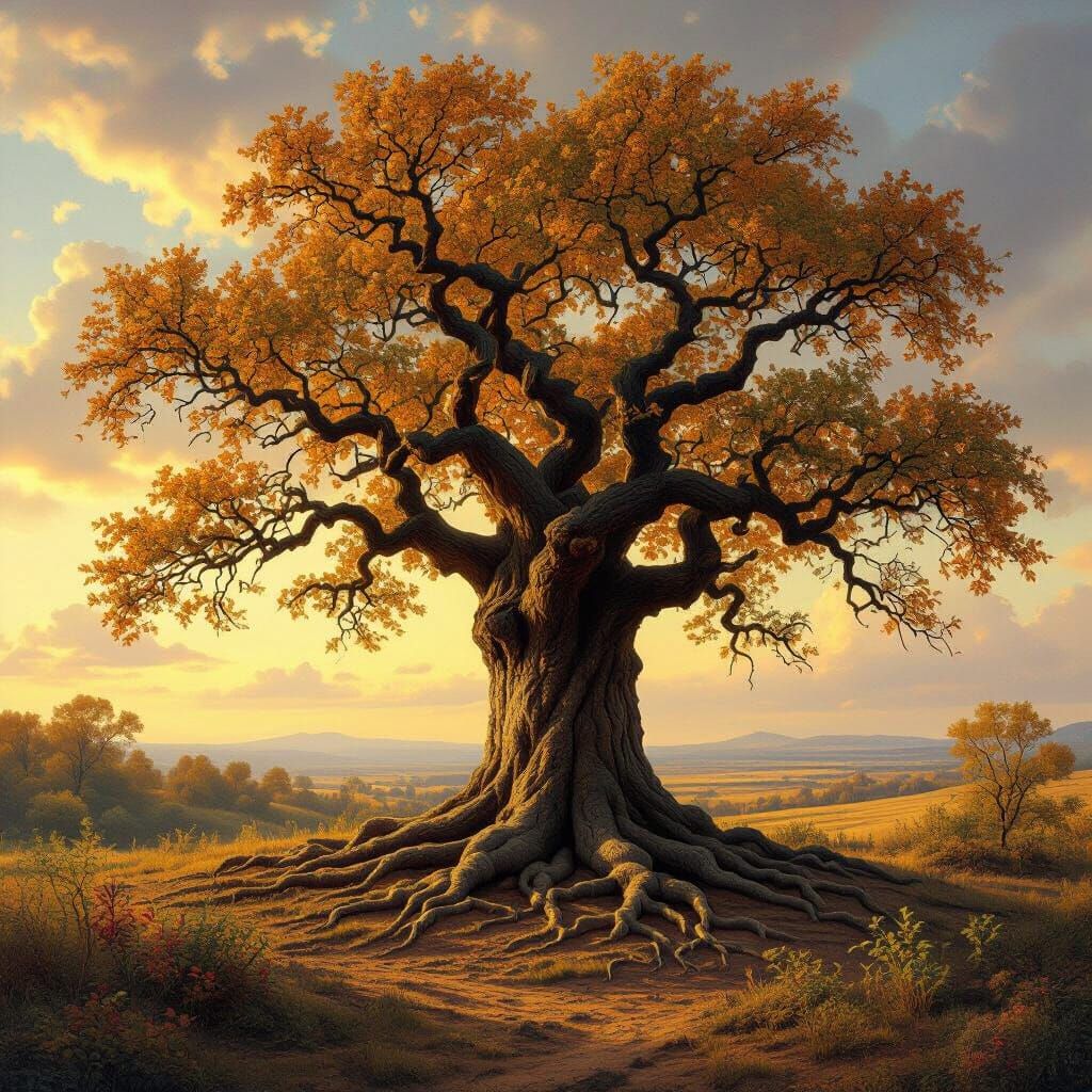 Majestic Oak Tree Between Forest and Wasteland