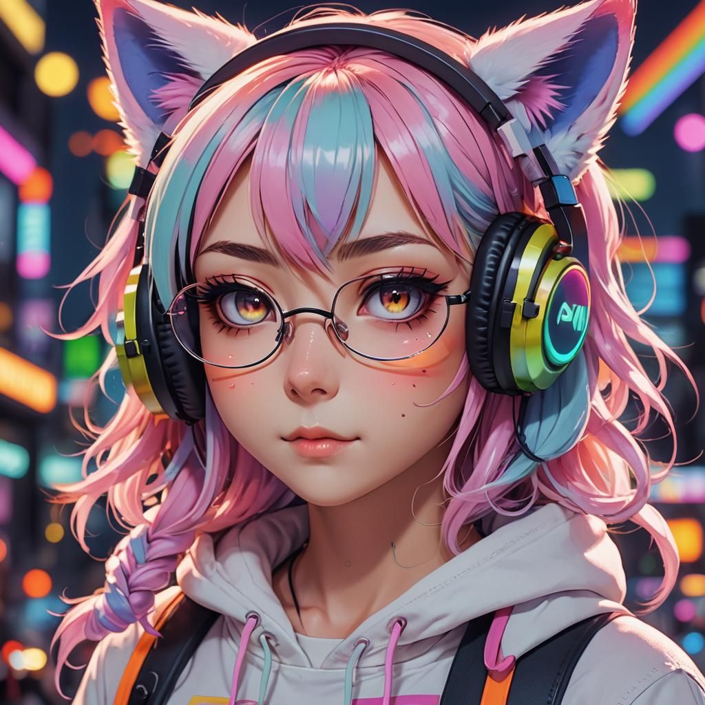 Kawaii Neko Girl Portrait in Anime Style