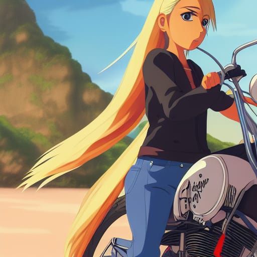 Latina Biker Girl in Studio Ghibli Anime Style