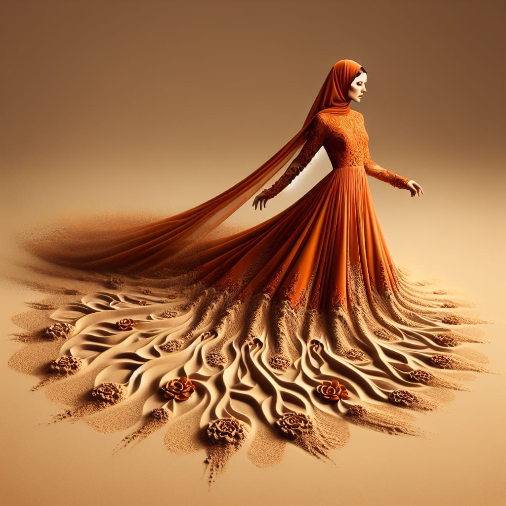 Transformative Desert Art: Woman in Gown of Sand