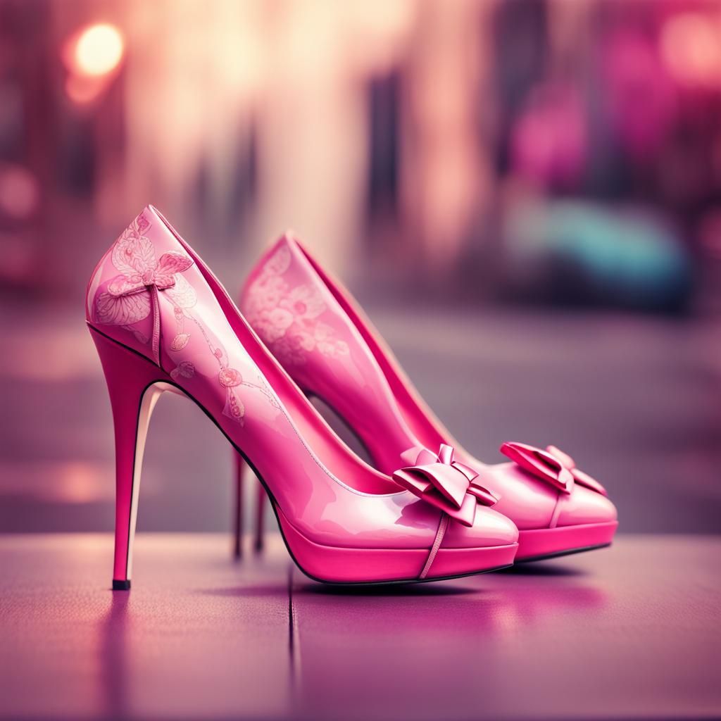 Pink Kawaii High Heels on Ombre Background