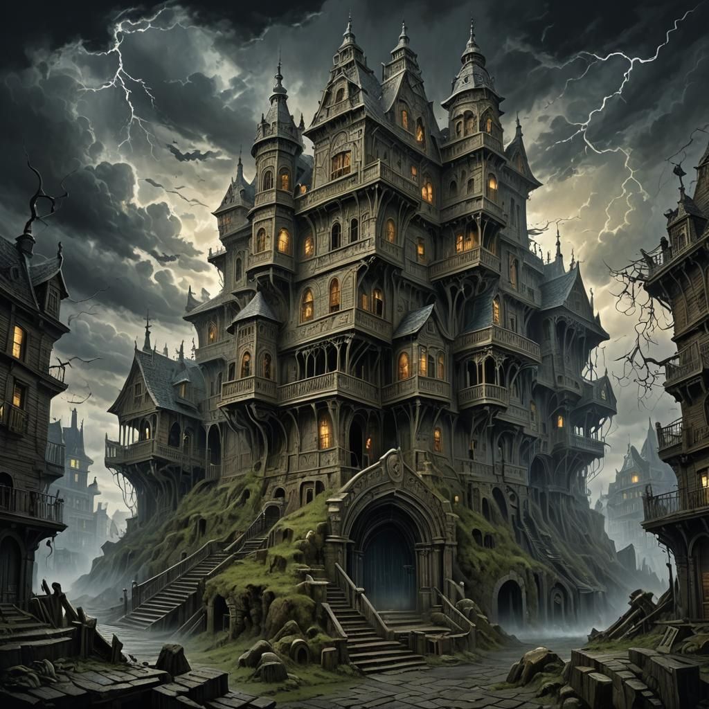 Nightmare Haunted House in Dark Fantasy Style