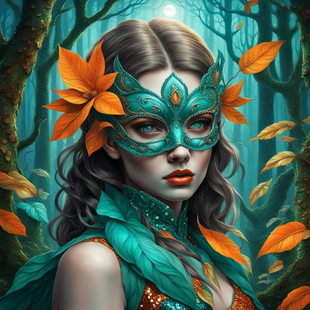 Mystical Forest Portrait with Sequined Mask