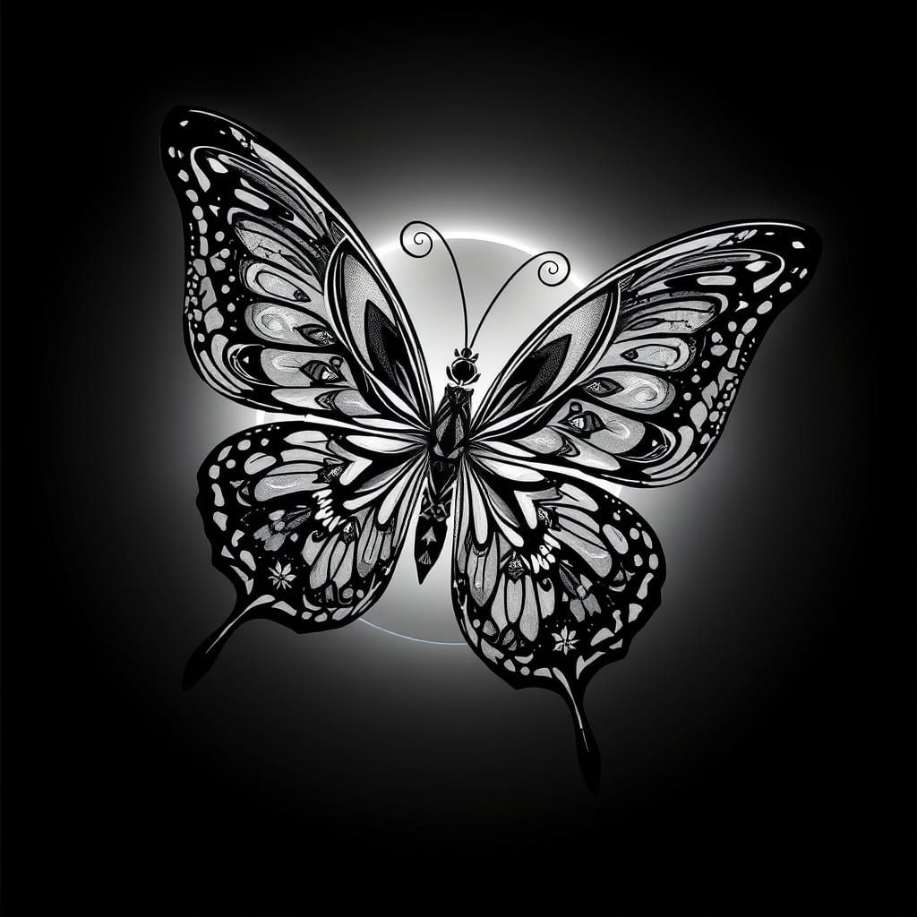 Majestic Black and White Butterfly with Intricate Geometric ...