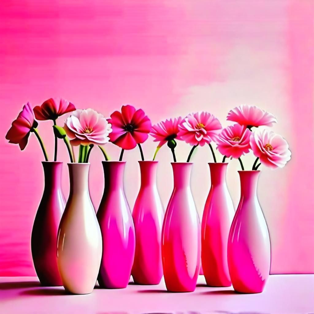 Pink Vases and Flowers in Watercolor
