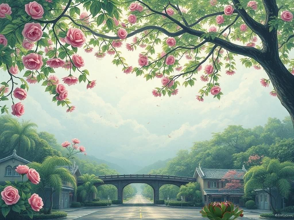 Emoji Still Life: Rain, House, Flowers