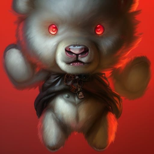 Demonic Chibi Teddy Bear Portrait in Digital Art Style