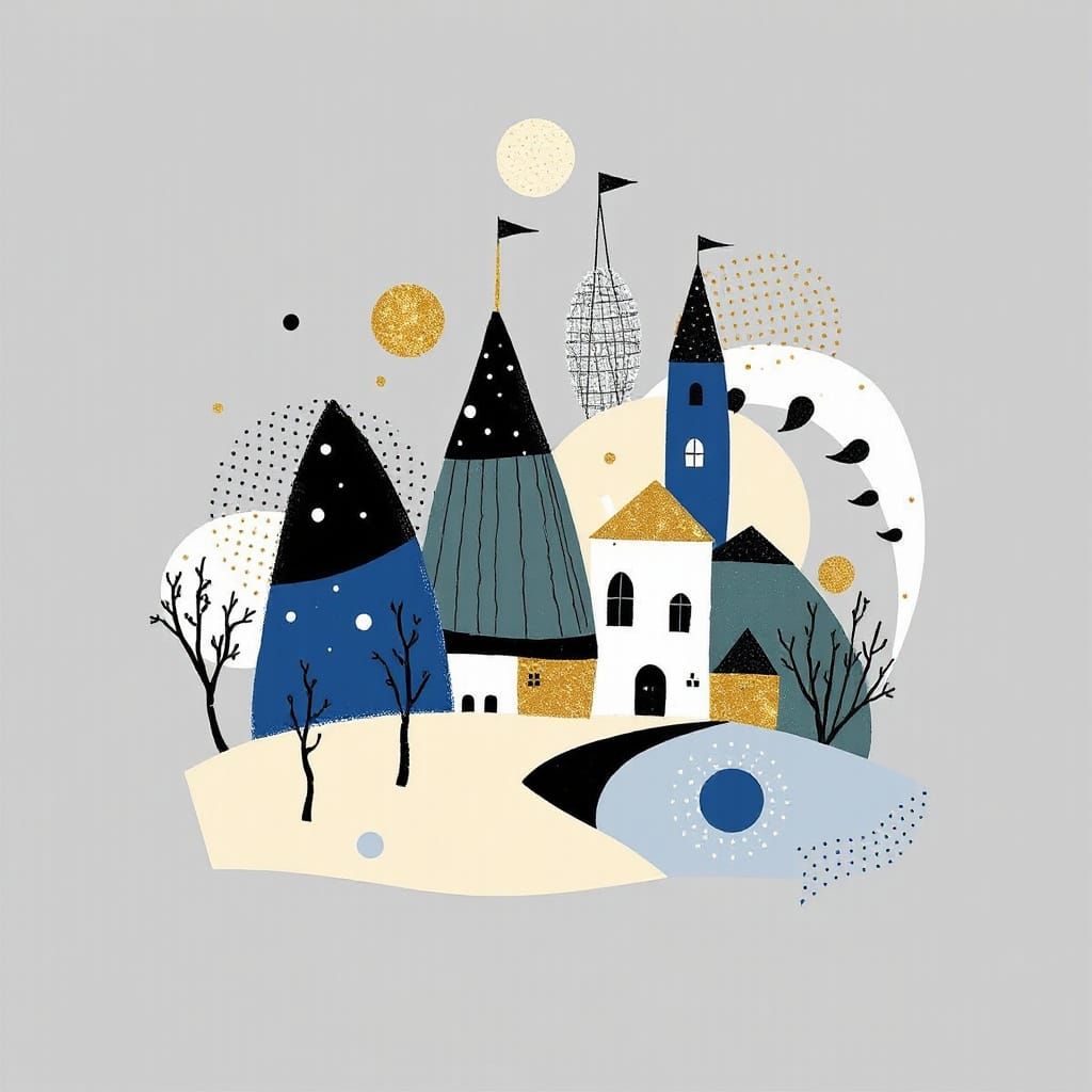 Mondrian-Style Fairy Tale Village in Vibrant Colors