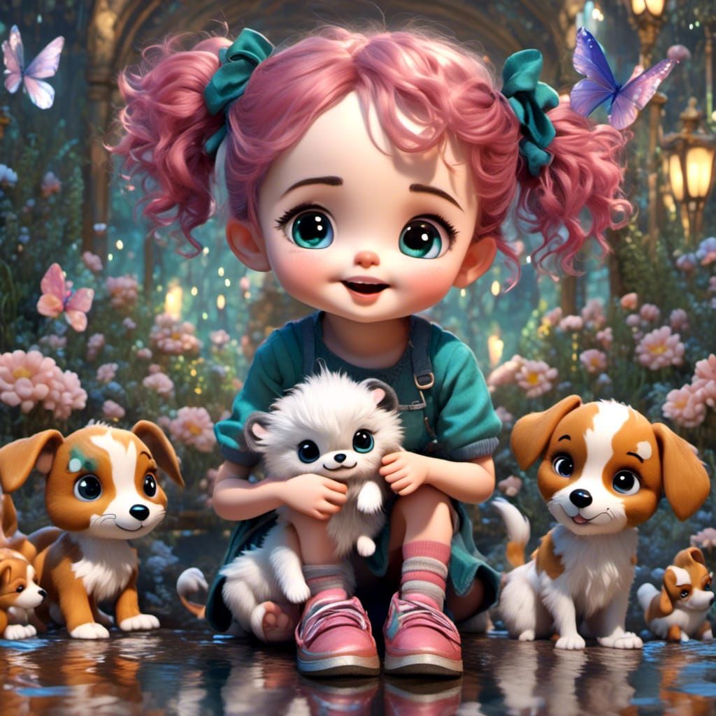 Toddler and Puppy Playtime: Detailed Matte Painting