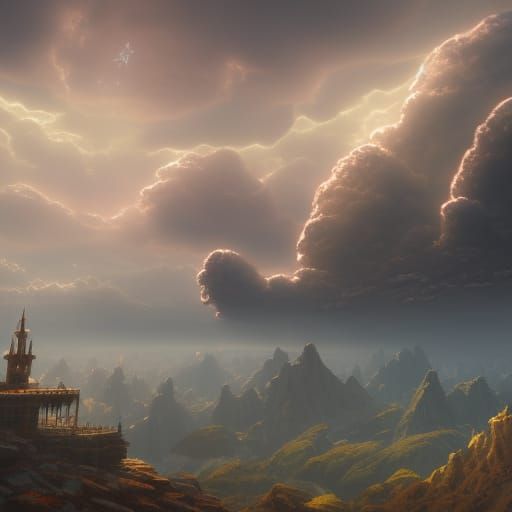 Detailed Cloud Monster in a Fantasy Landscape