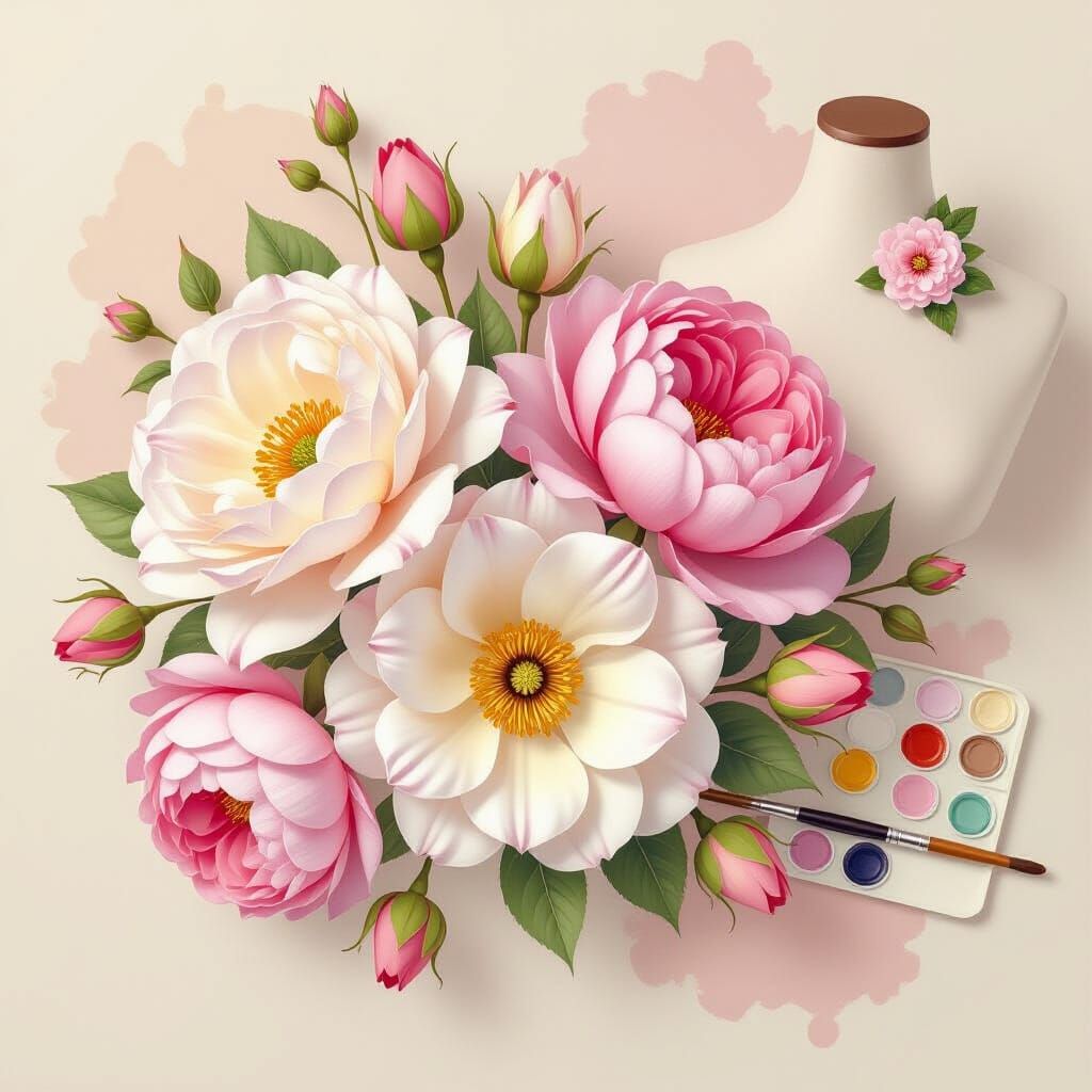 Silk Flowers with Surreal Textures in Watercolor Style