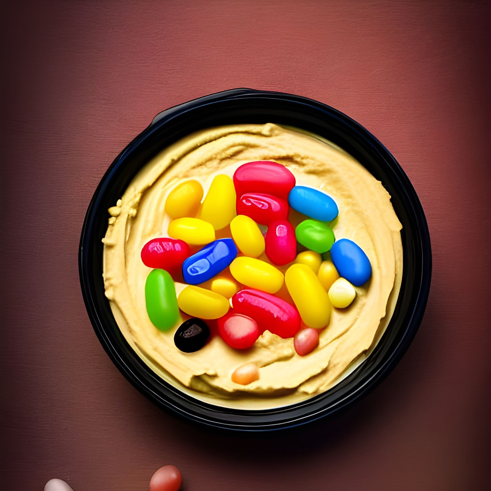 Hummus Topped with Jelly Beans: Professional Photo