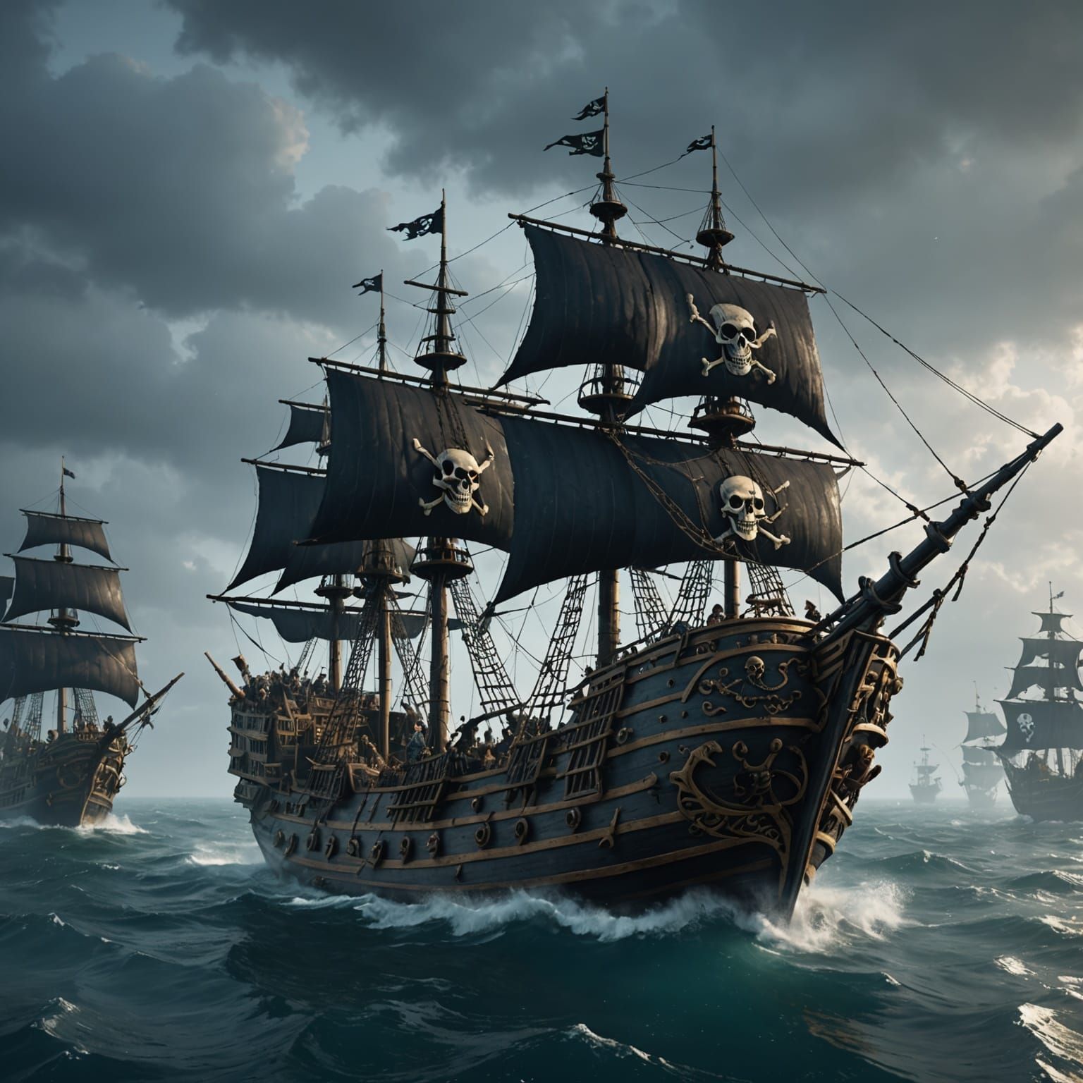 Pirate Ship in Mysterious Oceanic Fog