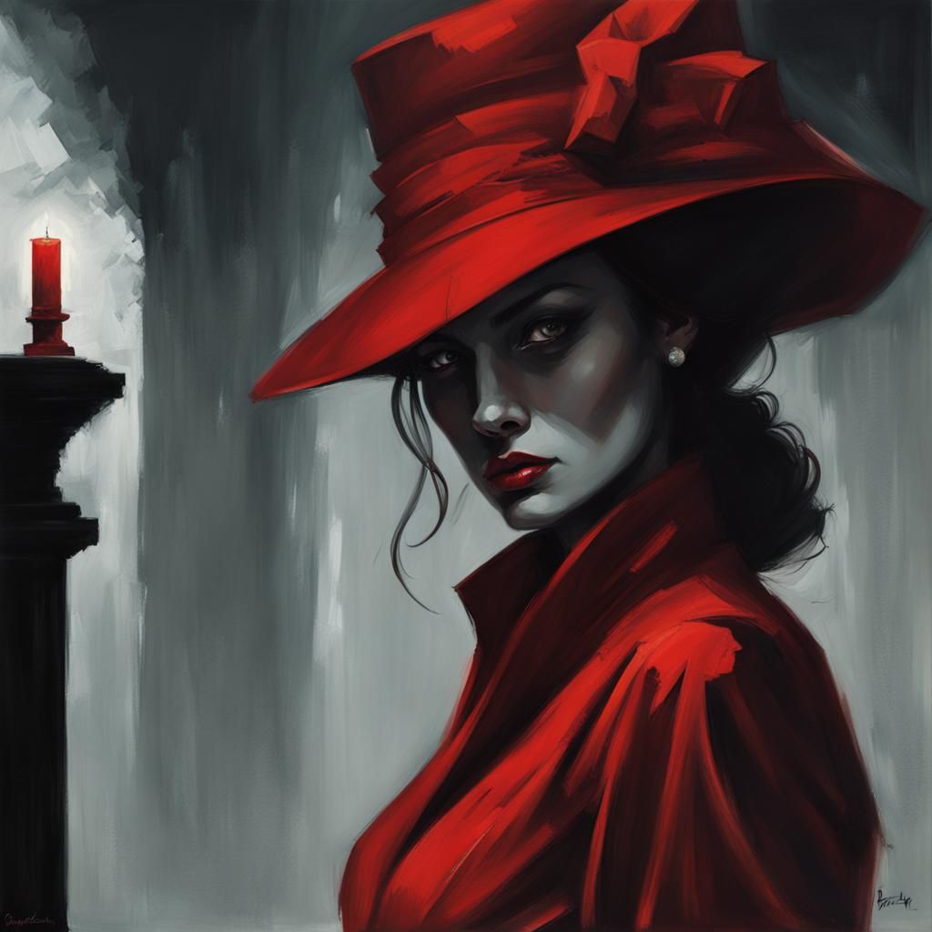 Sinister Lady in Red Digital Painting