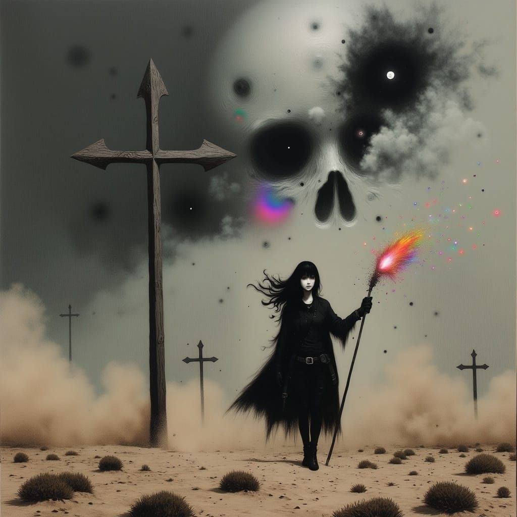 Epic Surreal Bounty Hunter Embarks on Stormy Desert Quest