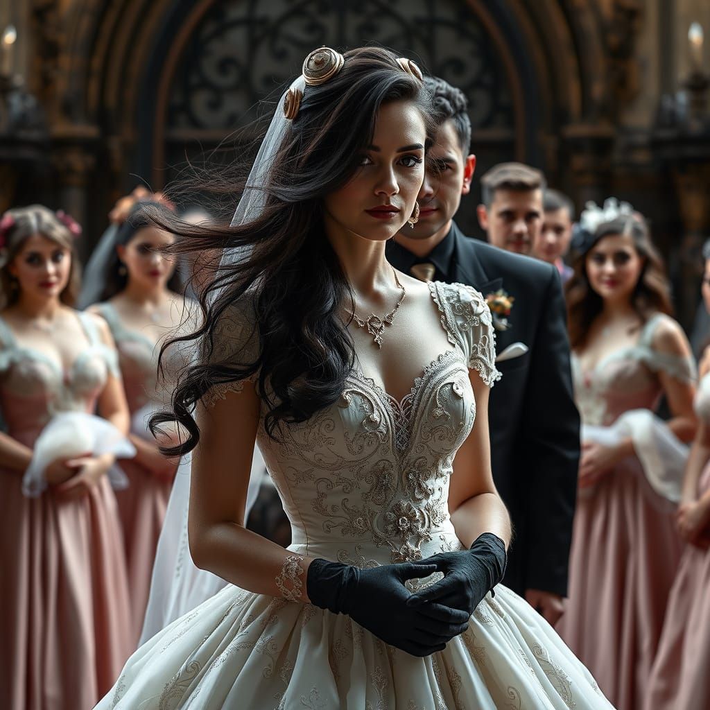 Elegant Woman in Gothic Steampunk Wedding Scene