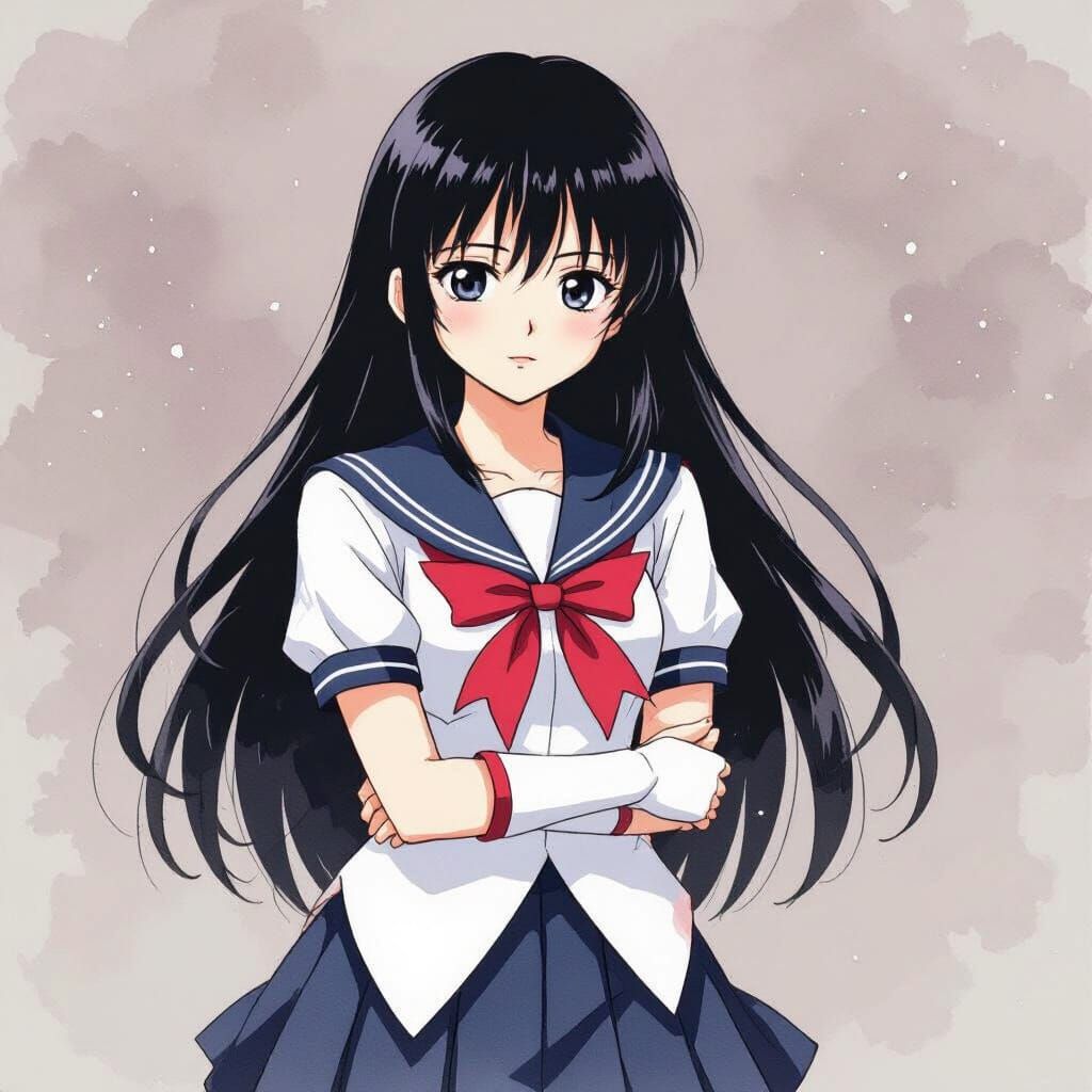 Contemplative Homura Akemi in Watercolor Style