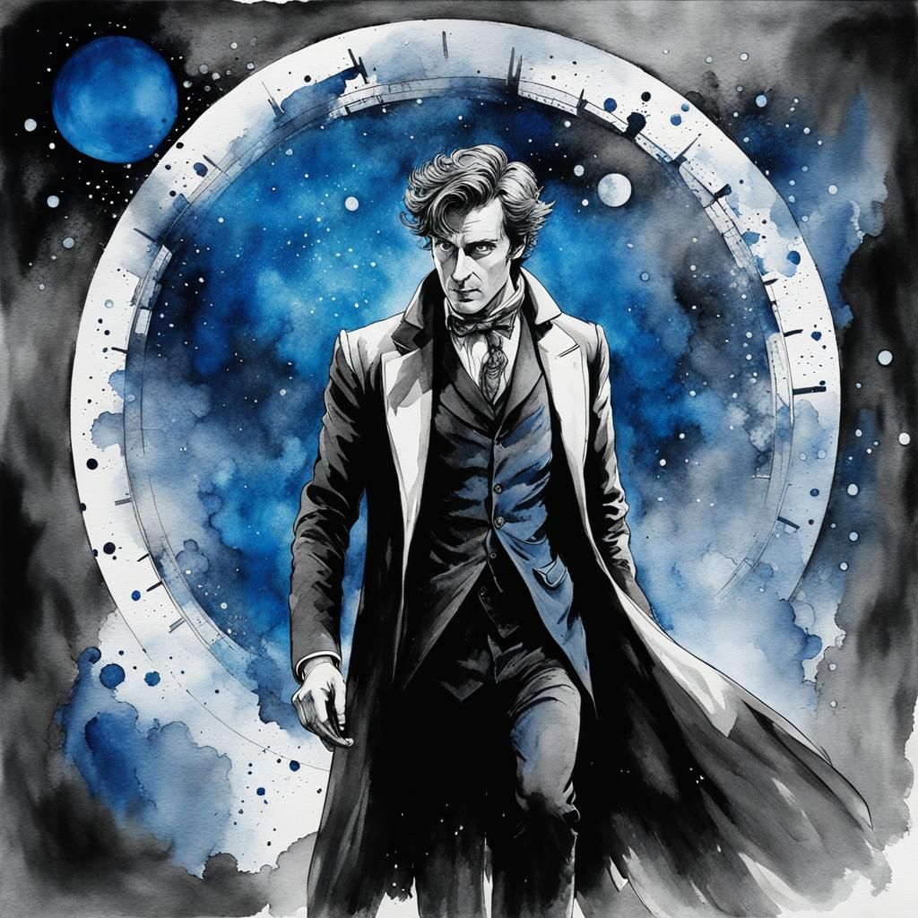 Monochrome Watercolor of Doctor Who Time Flux