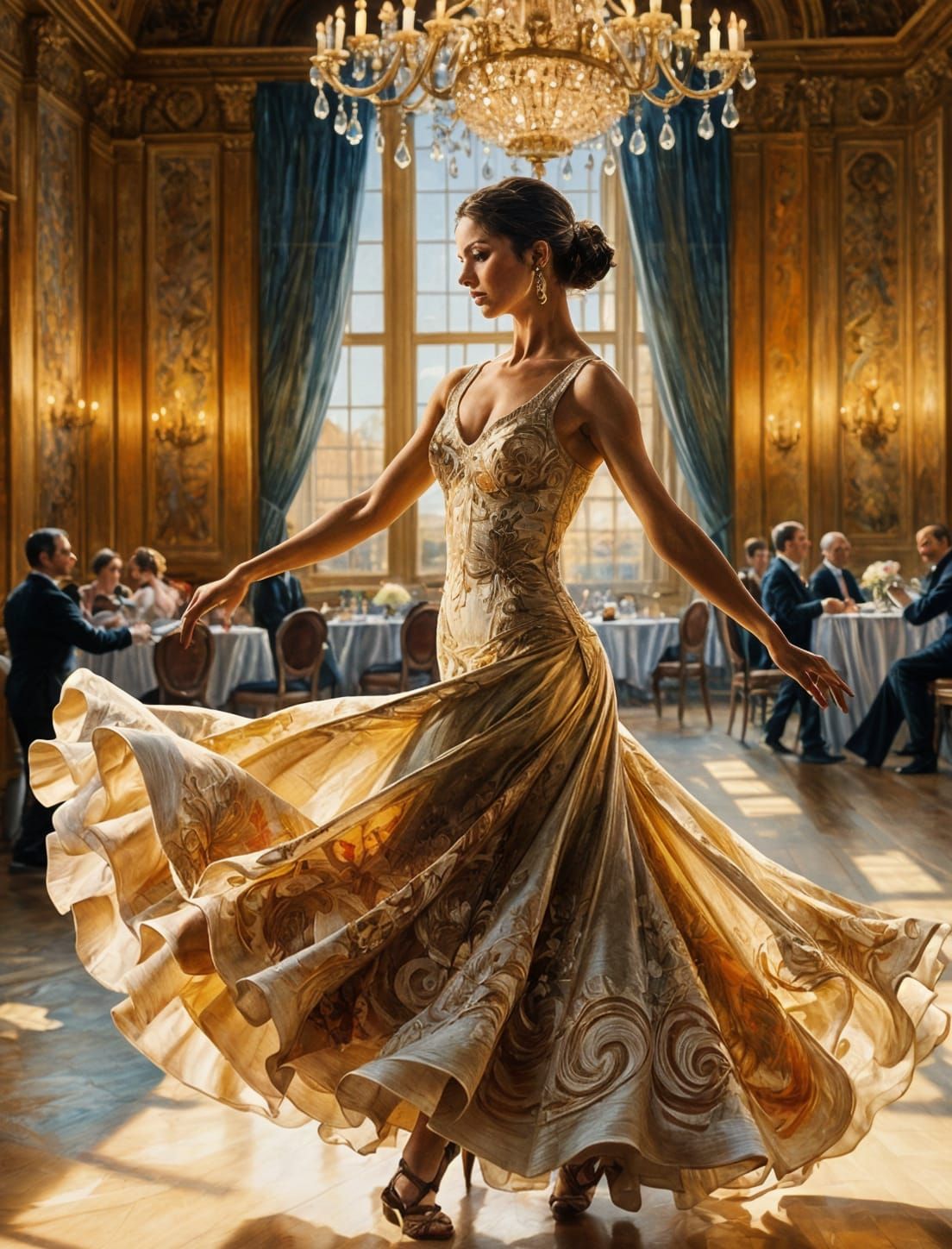 Argentine Tango Dancer in Empty Ballroom