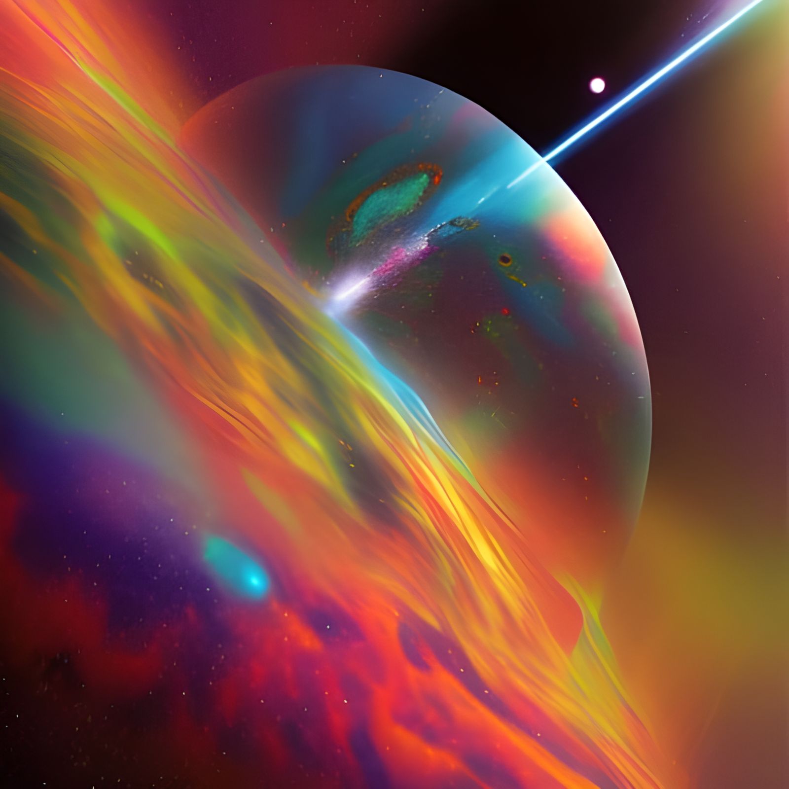 Interstellar Ship Orbiting Saturn in Space